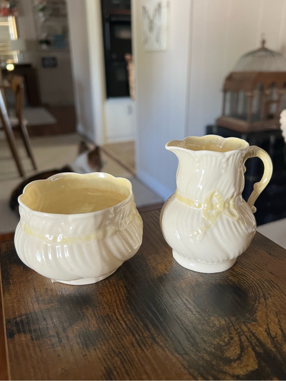Irish Belleek Pottery Cottagecore Creamer & Sugar Set